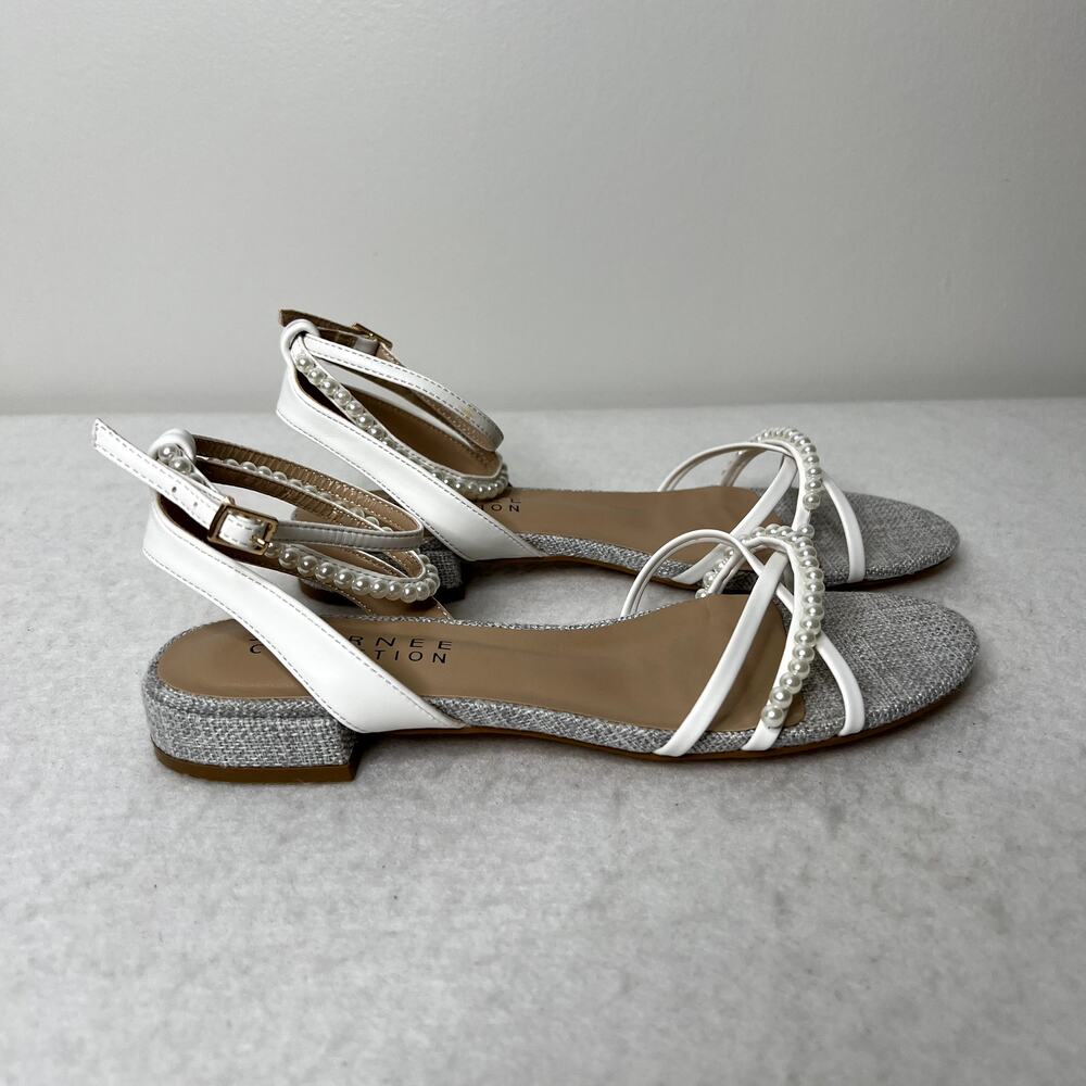 Journee Tulsi White Pearl Ankle Strap Sandals